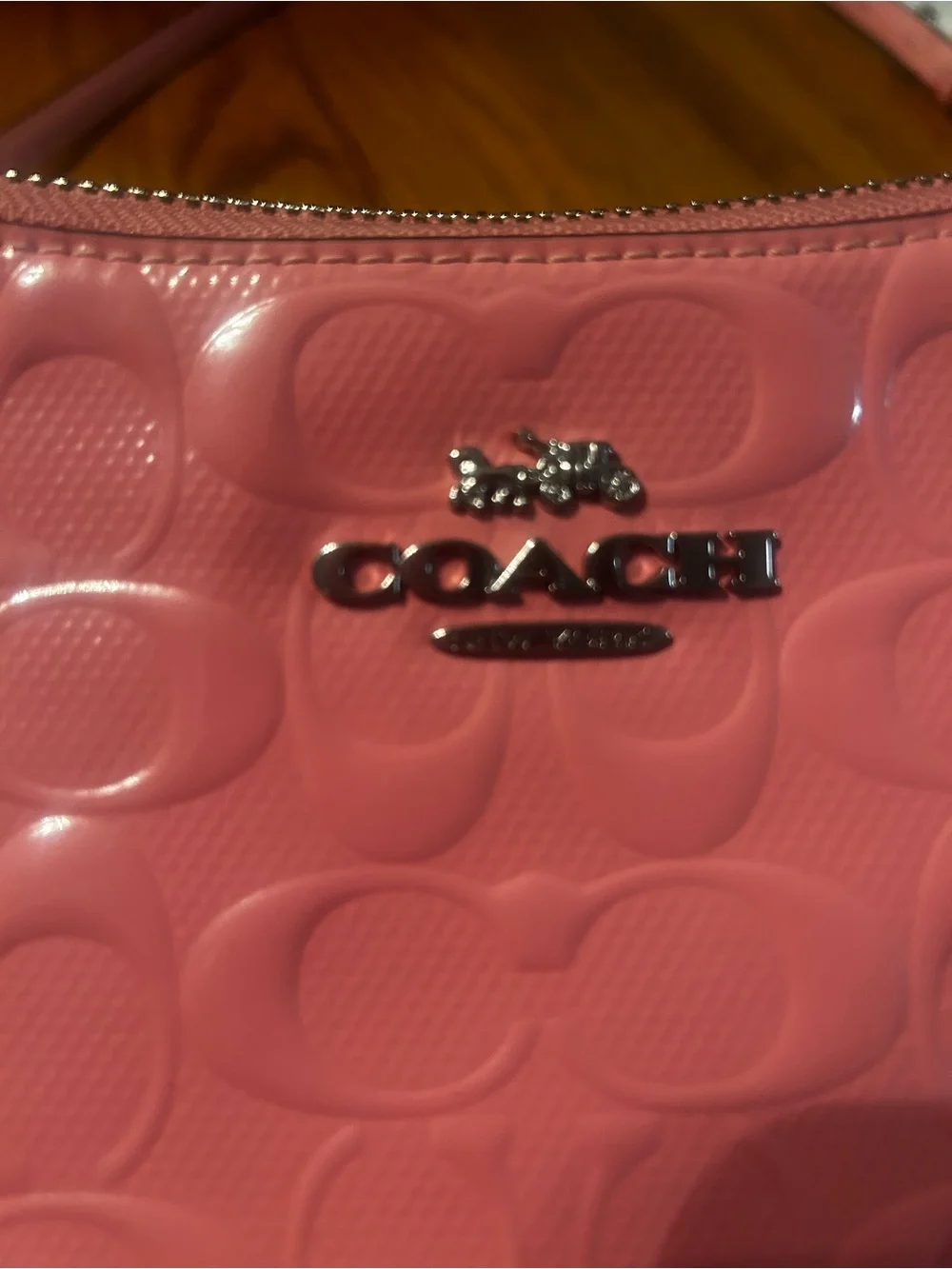 COACH Pink Patent Shoulder Bag with Embossed Logo